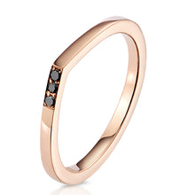 Modern and contemporary single raindrop ring in 18ct rose gold set with three brilliant cut black diamonds