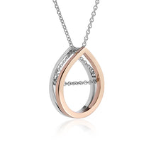 Modern and contemporary 18ct rose gold and silver raindrop pendant necklace