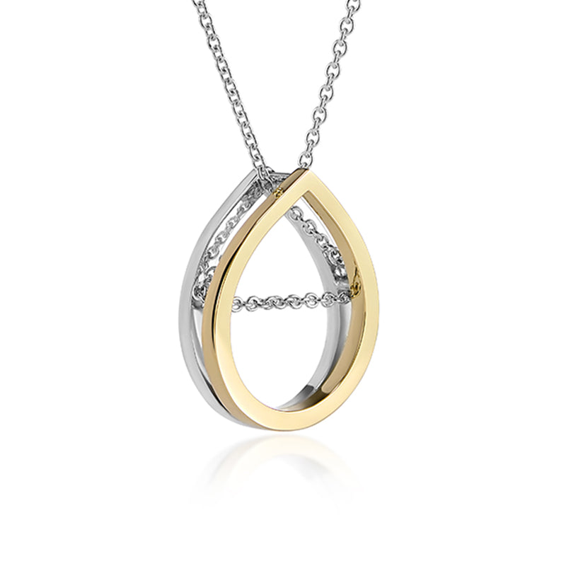 Modern and contemporary 18ct yellow gold and silver raindrop pendant necklace